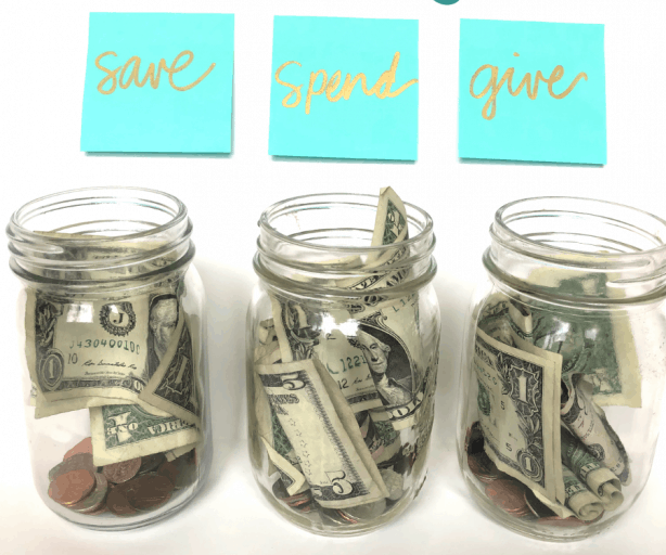 Save, spend, give jars